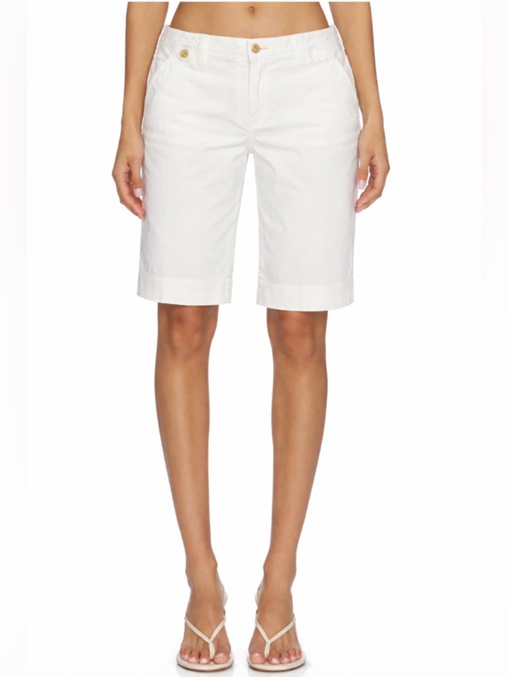 Tory Burch White Stretch Cotton Walking Bermuda Shorts size 8